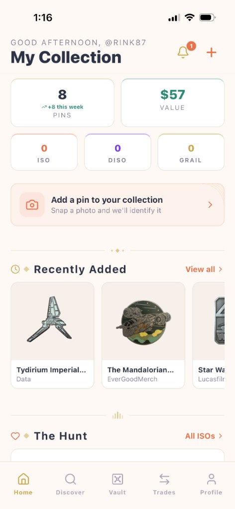 Pinporium: My Collection home screen with pins, value, and collection stats
